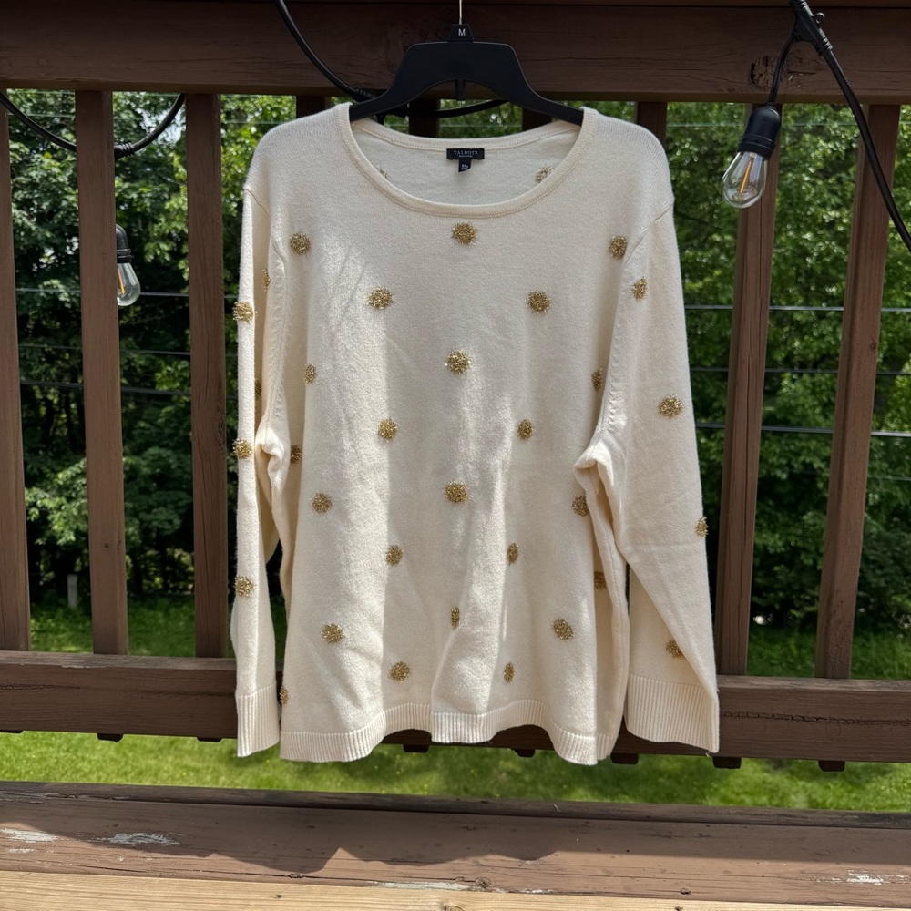 Women’s Talbots Tinsel Polka Dot Pullover Sweater with Gold Accents